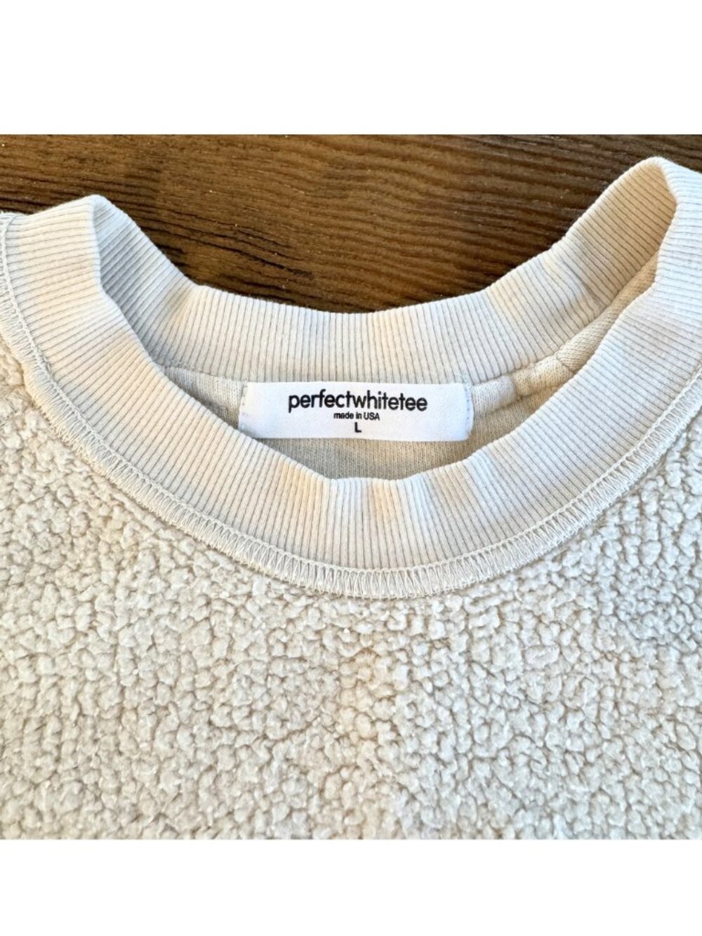 perfectwhitetee Ziggy reverse fleece crew neck sweatshirt in Sugar Size Large - Picture 7 of 7